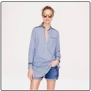 J. Crew Women's Blouse Embroidered Tunic In Stripe Long NWOT